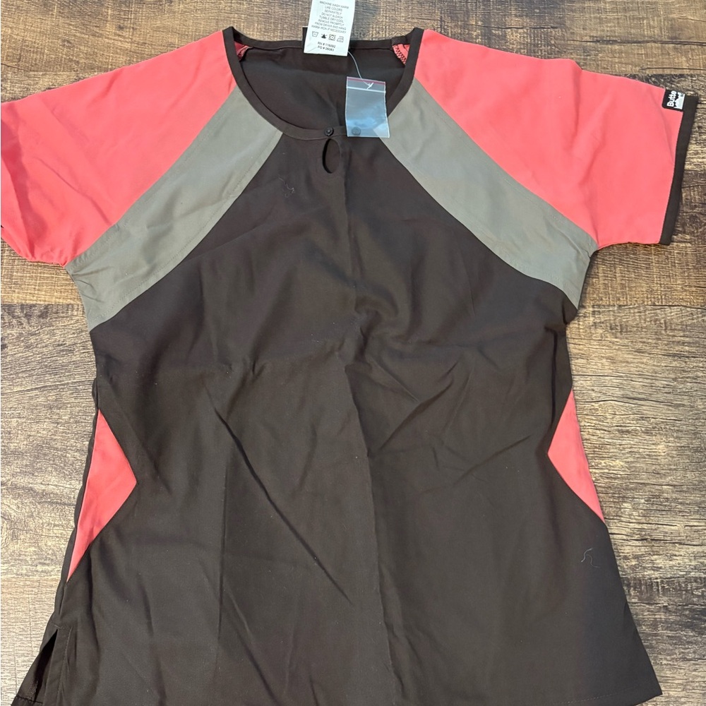 Women's Brown and Coral Short Sleeve Scrub Top